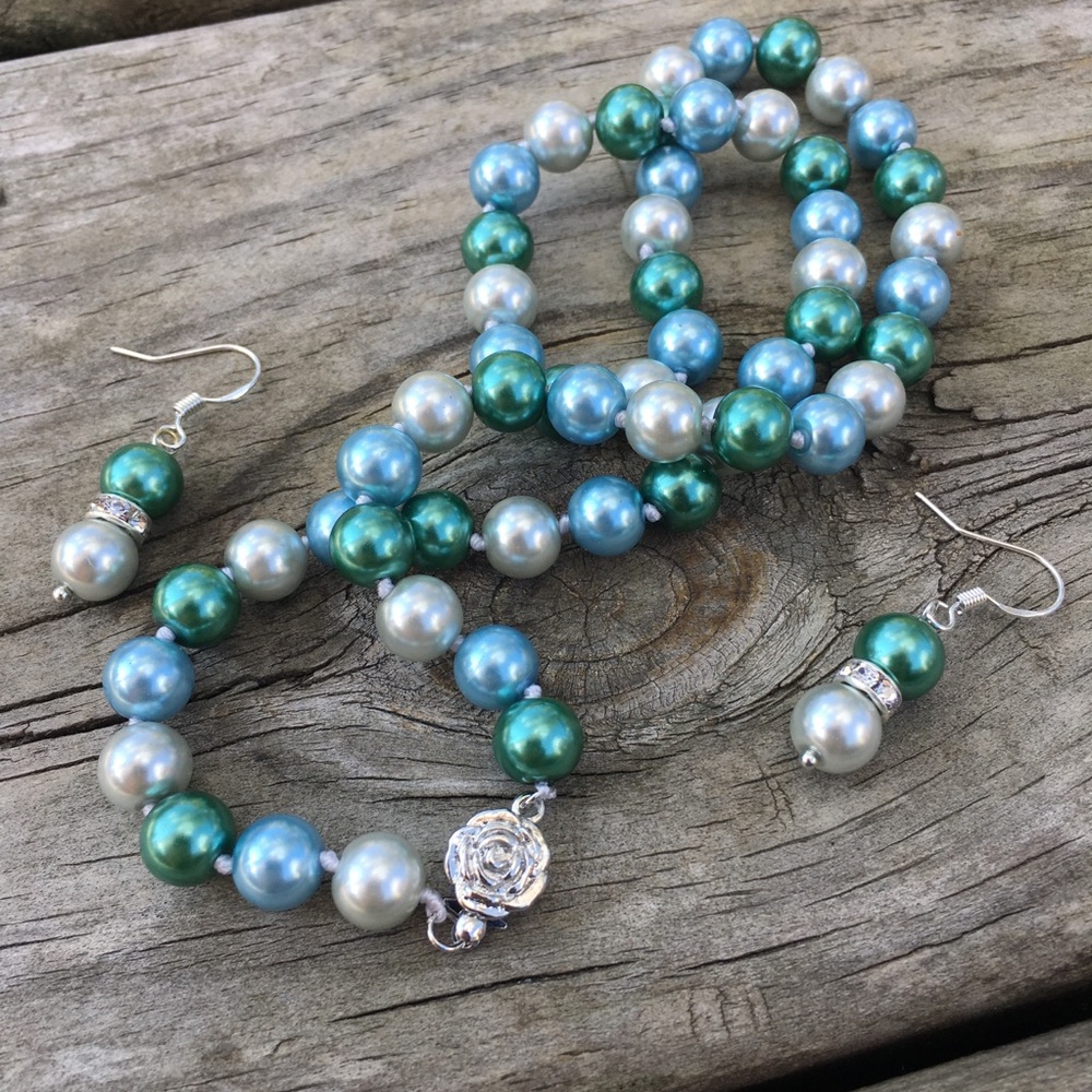 Pearl Jewelry Set Necklace Earrings